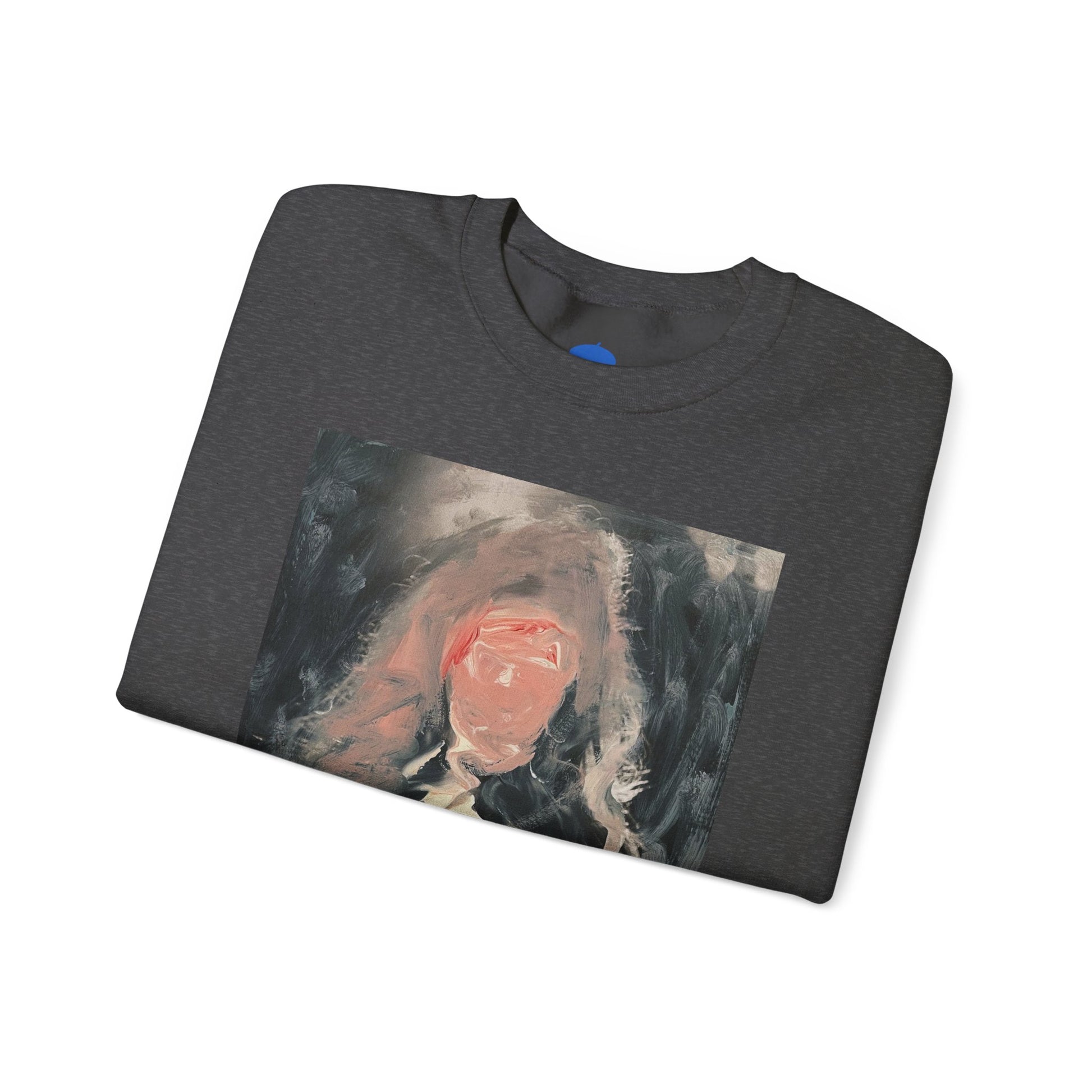 Folded dark grey swatshirt with a graphic design of Louis XIV on a white background